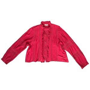 Isabel Marant Etoile Valda Openwork Voile Ruffle Blouse Red Women 12US/44FR $525